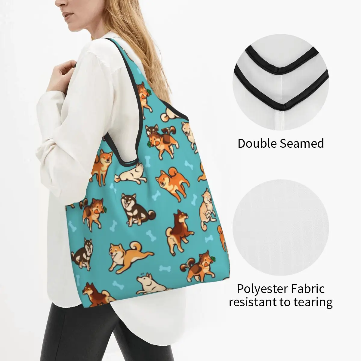 Bolsa de compras reutilizable para perro Shiba Inu, bolso de mano portátil para mujer, bolsas de compras de comestibles japonesas para animales