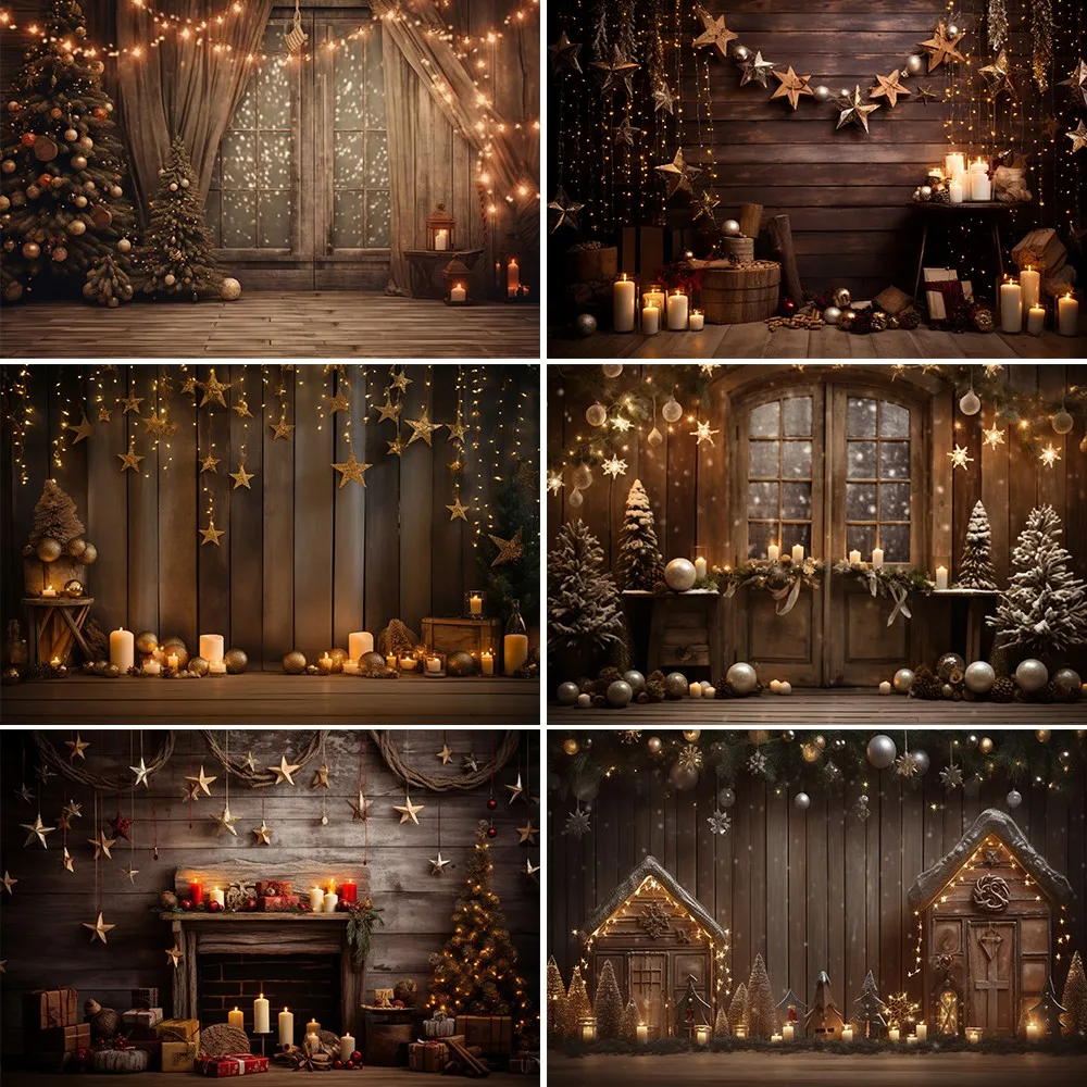 

Рождественский фон для фотосъемки, рождественская елка, подарок, деревянная дверь, камин, семейный декор для вечеринки, портретный фон, фотостудия