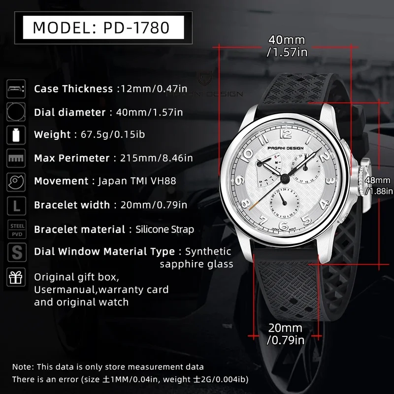 Men Quartz Wristwatch PAGANI DESIGN 40mm Japan TMI VH88 Movt Sapphire Crystal 24H Calendar 100M Waterproof