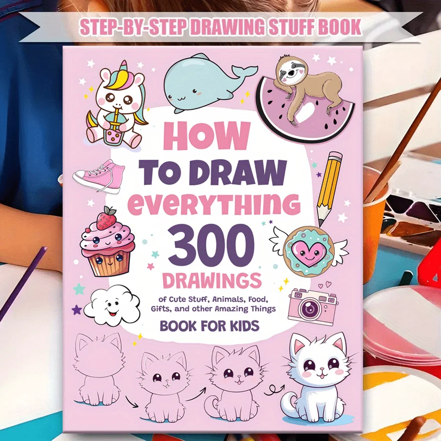 كيفية رسم أي شيء لعشاق الرسم، 300 رسومات بسيطة لطيفة على خطوة بخطوة للحيوانات والطعام والهدايا والمزيد من كتاب الرسم