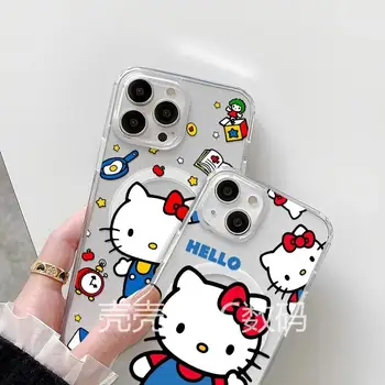 Roztomilý magnetický kryt s motivem Hello Kitty pro iPhone 17 16 15 14 13 12 11 8 7 Air Plus Pro Max X XR XSMax Měkký průhledný TPU kryt 8 nejlepší prodej Kryt na telefon Hello Kitty - №4