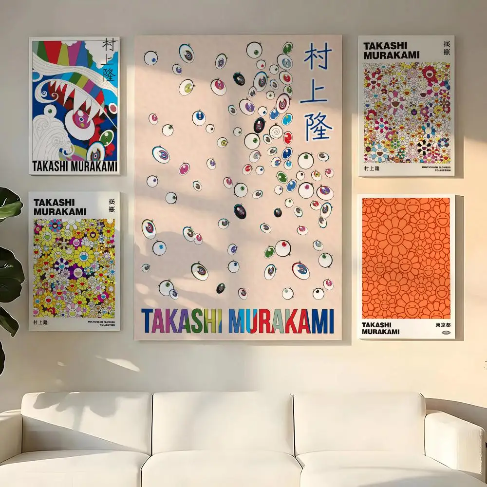T-takashi Murakami Painting Calligraphy Wooden Framed Canvas Poster Wall Art HD Waterproof Print Home Decor