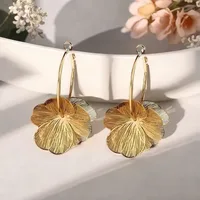 Gold Plated Floral Hoop Earrings with Layered Petal Design - Lightweight Fashion Jewelry for Daily or Evening Wear