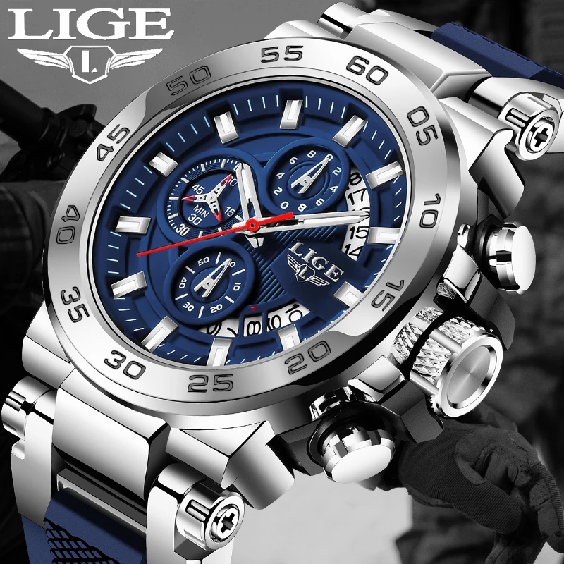 LIGE Business Watch Men Fashion Military Waterproof Men\'s Quartz Wristwatches Top Brand Luxury Sport Chronograph Montres Hommes