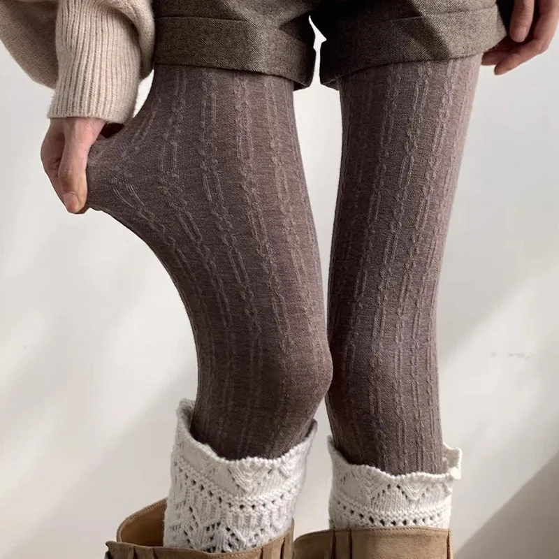 

Модные вязаные колготки в вертикальную полоску, колготки с высокой талией, сексуальные чулки в стиле Лолиты JK, женские леггинсы, зимние однотонные длинные носки