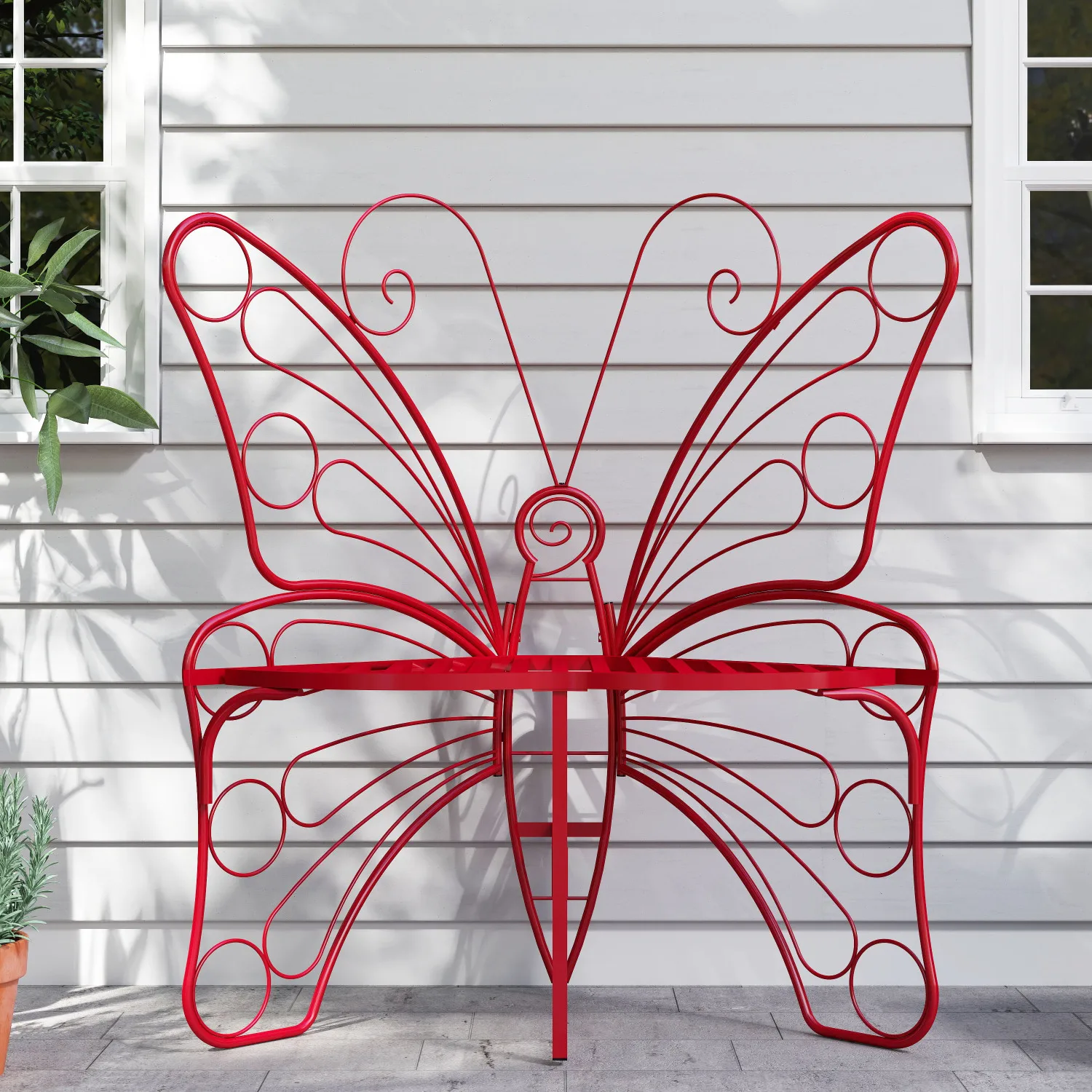 

Butterfly Cast Metal Garden Bench - Outdoor Patio Seat for Garden, Yard, Park - Entryway Seating