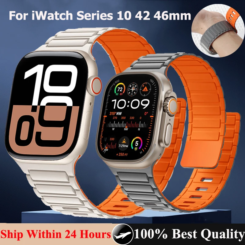 

Магнитный ремешок для Apple Watch Ultra 2 49 мм 44 мм 45 мм 46 мм 42 мм Силиконовый браслет-петля iWatch Series 10 9 Se 40 мм 38 мм 41 мм Ремешок