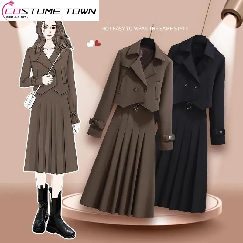 

Plus Size Spring Slim Fit Jacket Blazer Pleated Half Dress Two Piece Elegant Women's Dress Set Office Outfits Occupation Suit