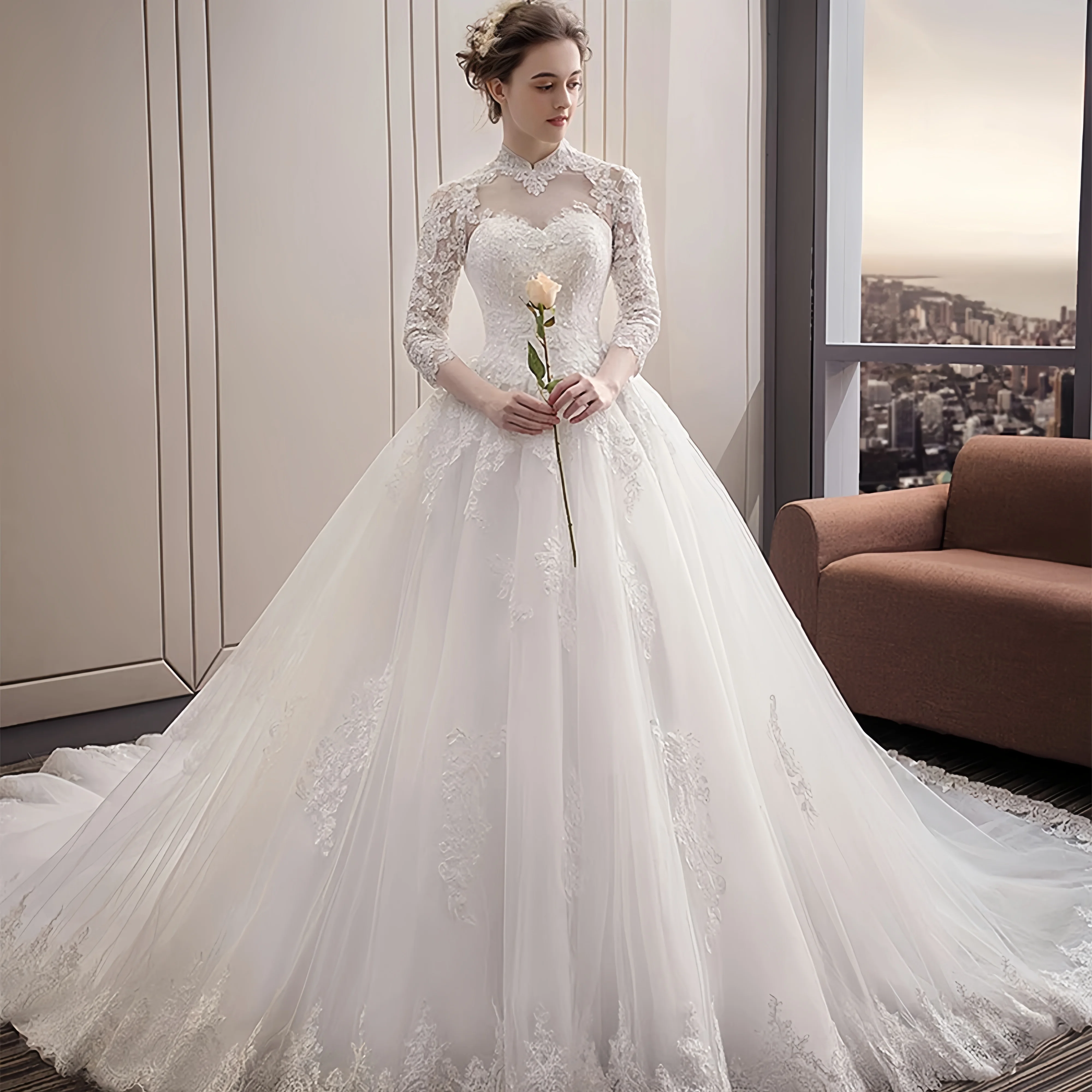 

Индивидуальное Элегантное Свадебное Платье с Шлейфом, Винтажное Кружевное Платье для Вечеринок, Свадебное Платье на Заказ, Платье для Невесты Больших Размеров