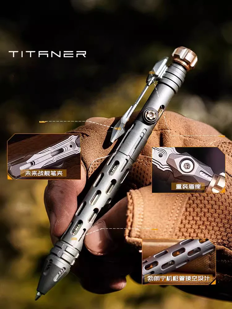 TITANER Titanium Tactical Defensive Pen Signature Skeleton Pen withWindow Breaker EDC Multifunctional Pen