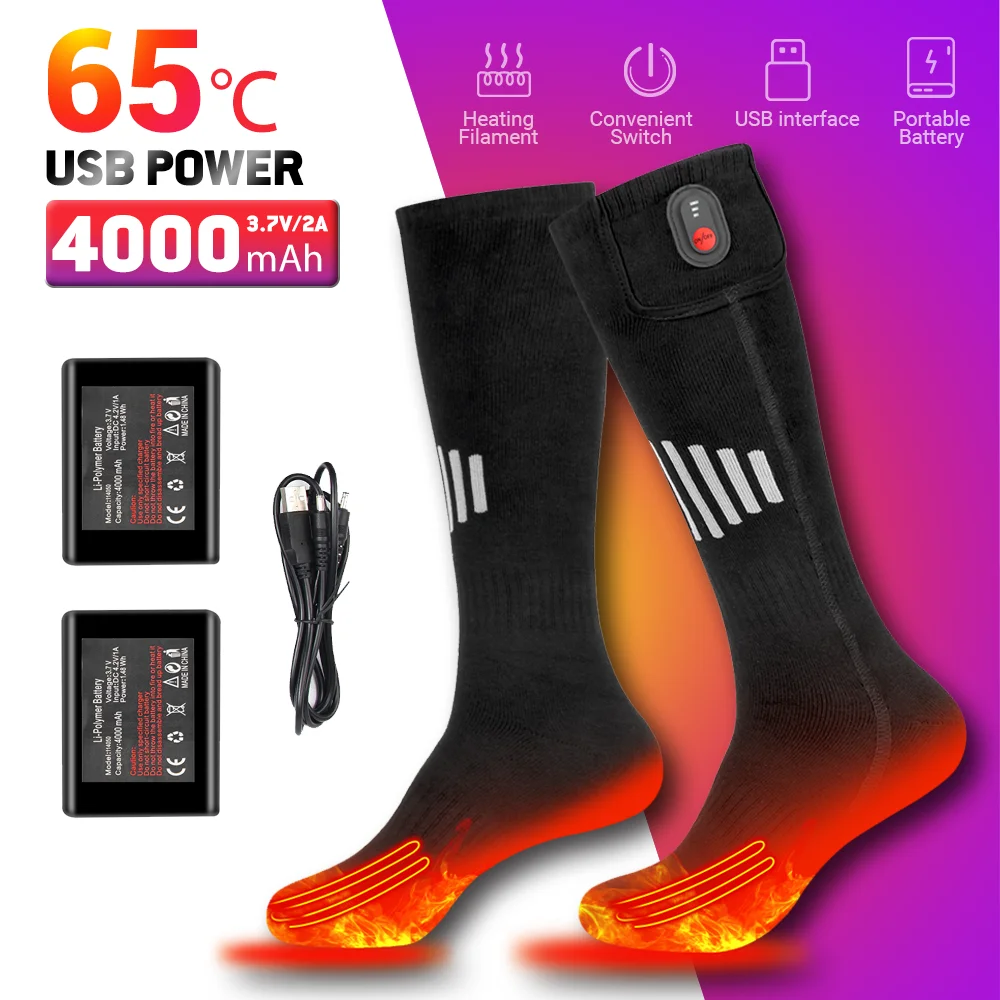 Calcetines calefactables para hombre y mujer, calentadores de pies térmicos recargables para exteriores, calcetines calefactables para deportes de esquí, esquí cálido para moto de nieve