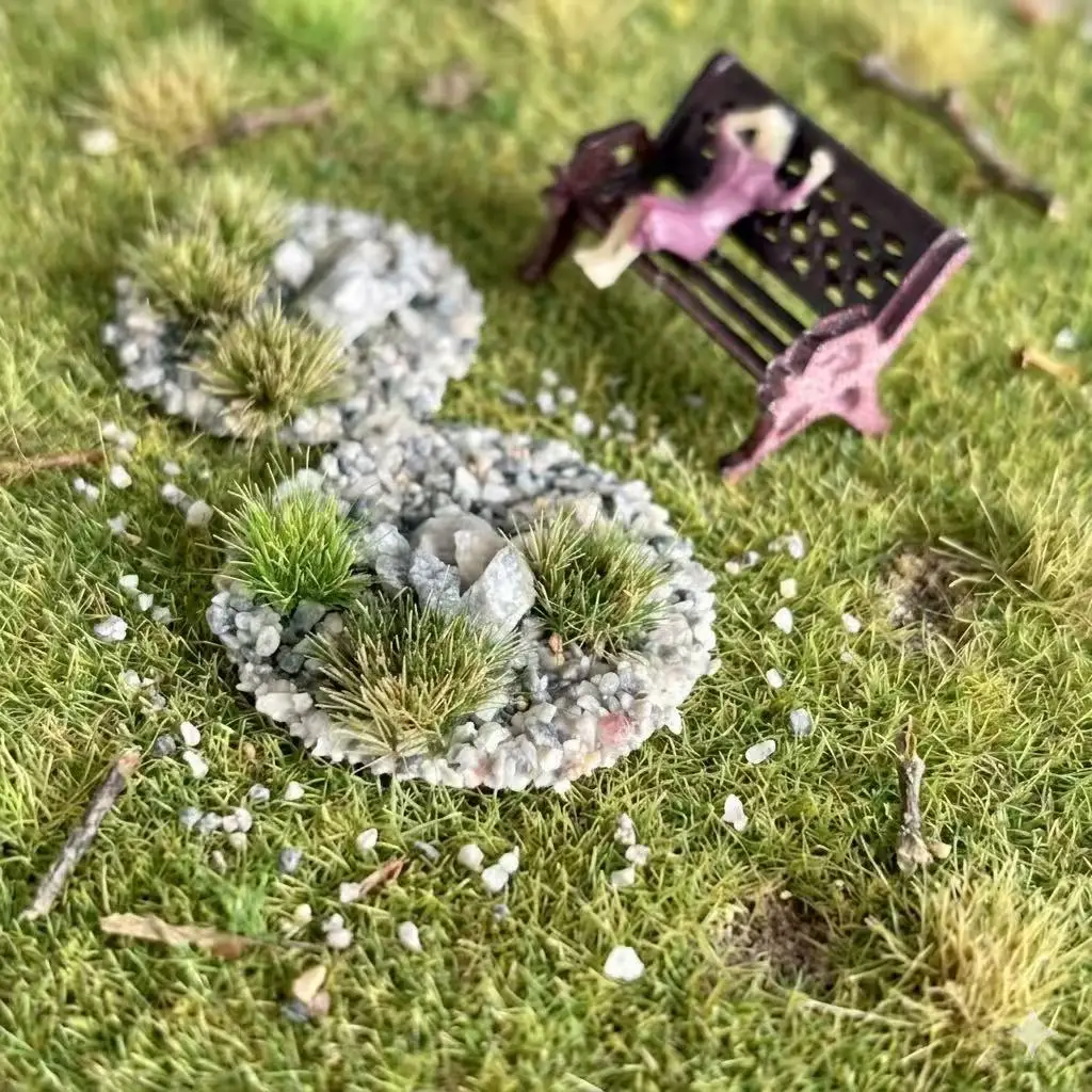 1box Stone Altar and GrassTufts Kit,Mix Color,Artificial Grassland Scenery,Realistic Miniature Vegetation for Model Train Layout