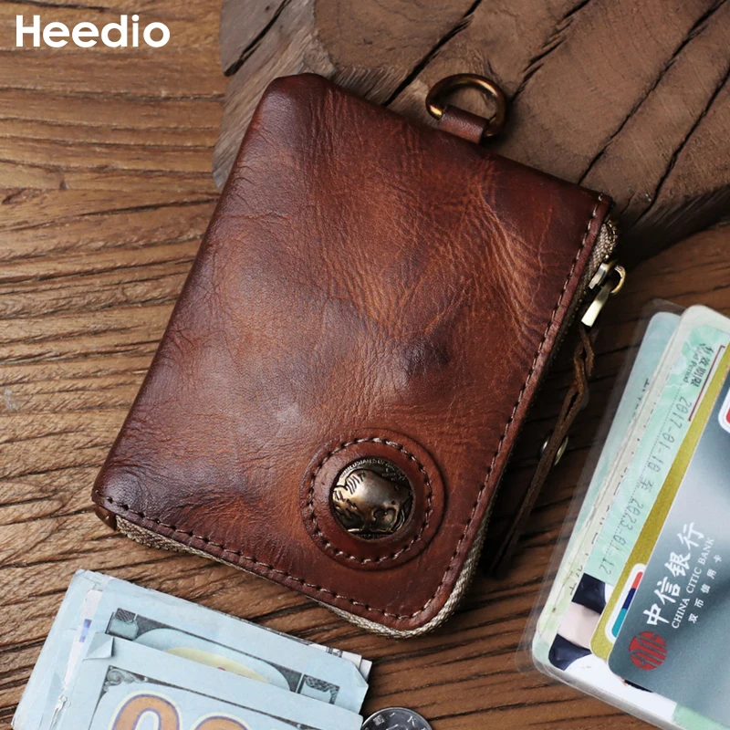 Retro Genuine Leather Home Car Key Bag Handmade First Layer Leather Coin Purse Card Holder Key Wallet For Women, Men