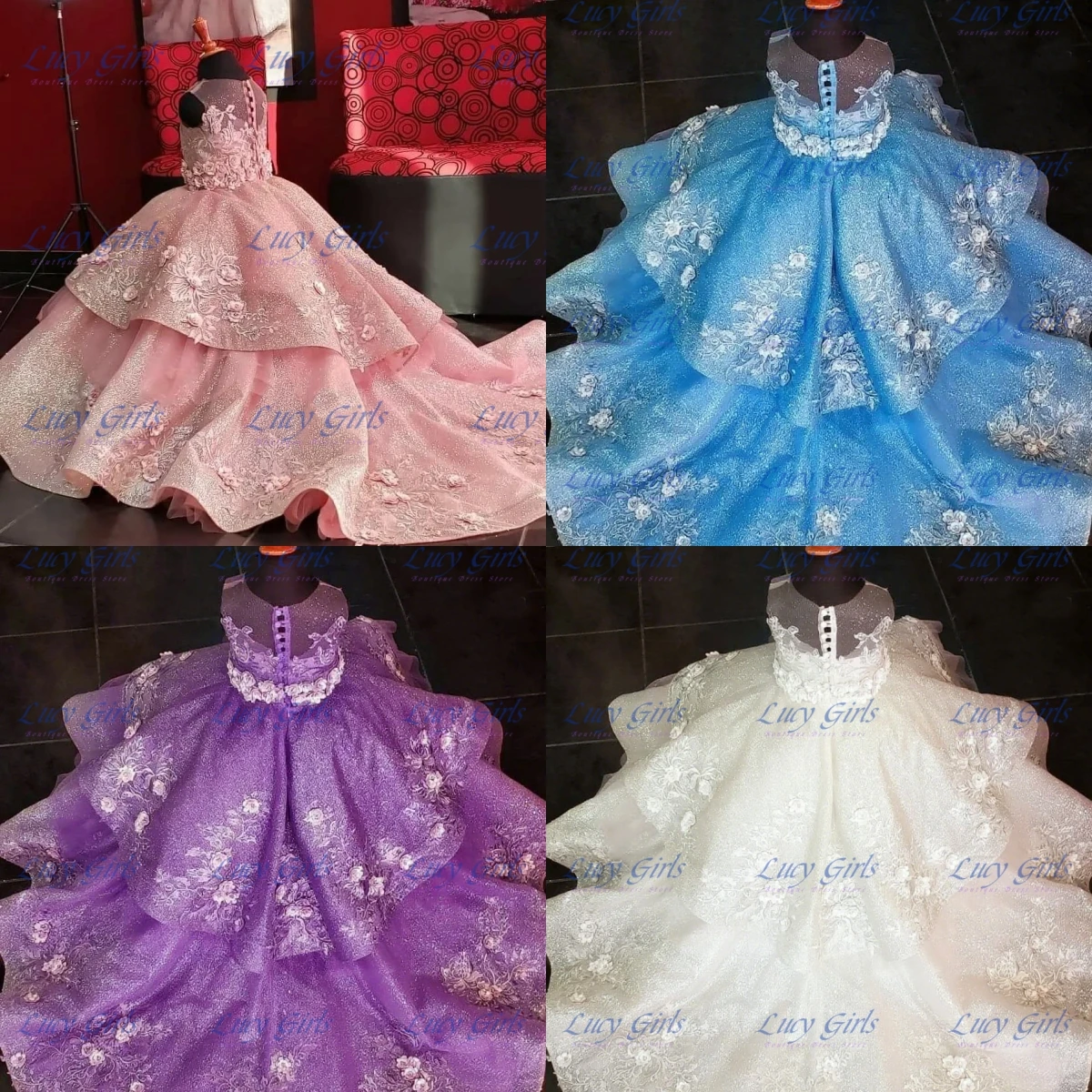 

Exquisitely Magnificent Flower Girl Dress Pink Satin Fluffy with Applique For Kids Wedding Birthday Party Ball Evening Gowns