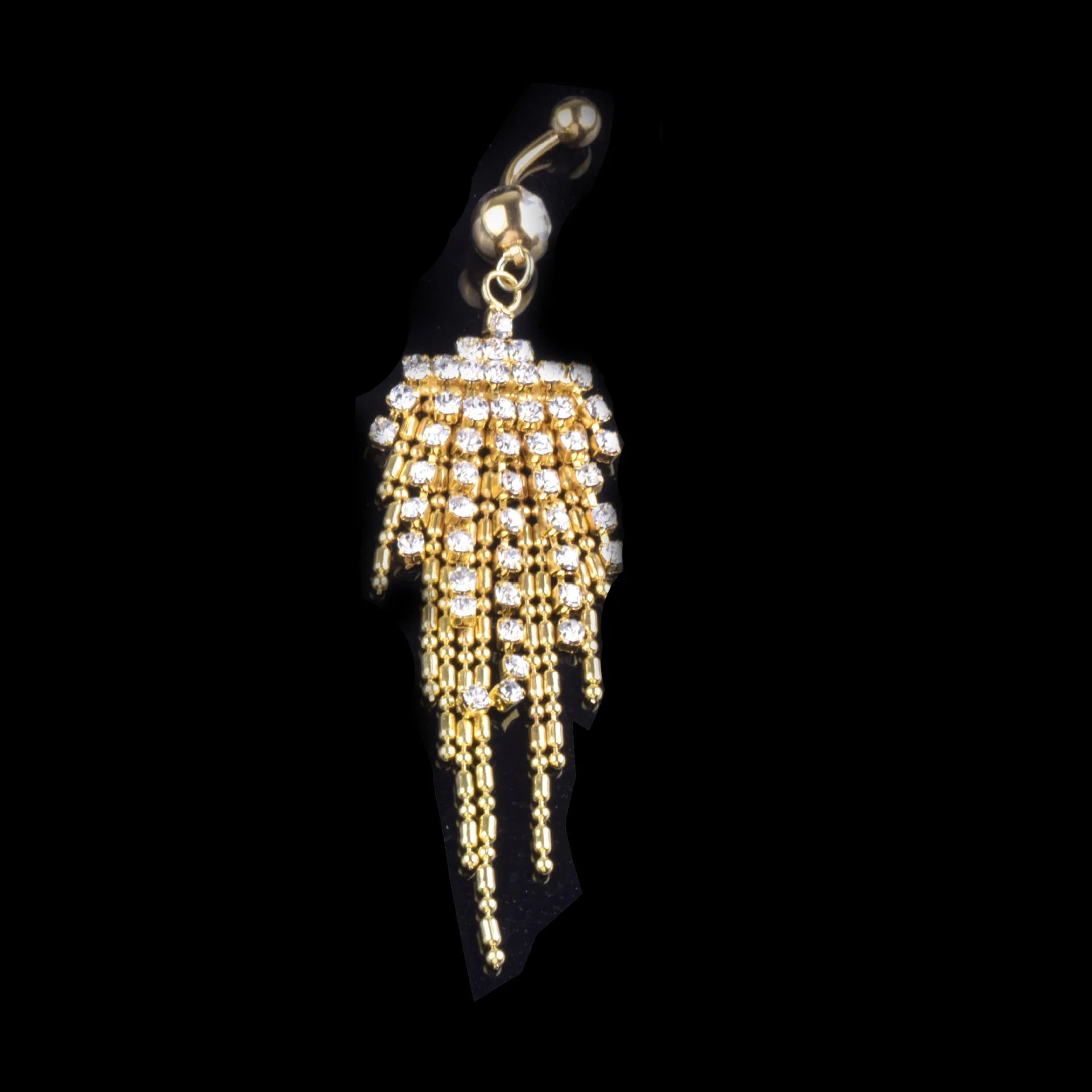Fashion Golden-color Navel Button Ring With Shiny Gems String Charm Belly Nailing Body Piercing Jewelry
