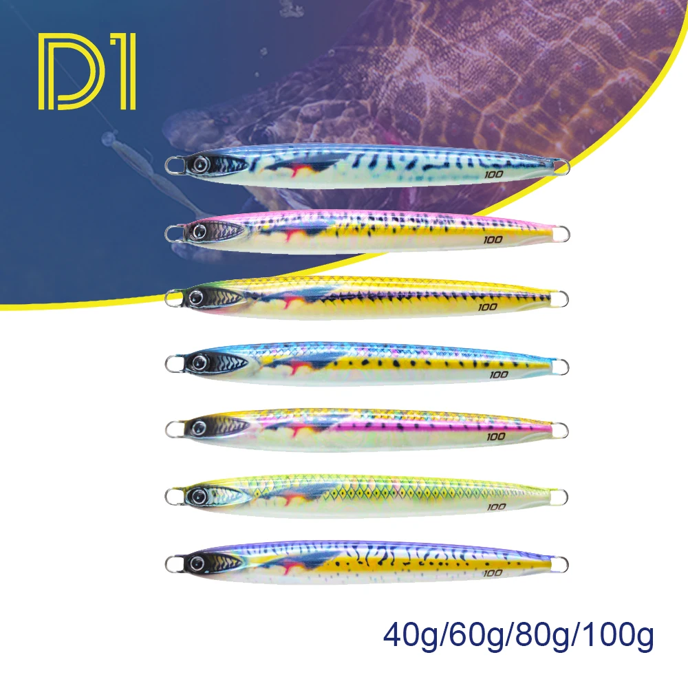 

D1 3D Printed Metal Jig Fishing Lure Jigging Trolling 40g/60g/80g/100g Hard Bait UV Luminous Saltwater Tackle