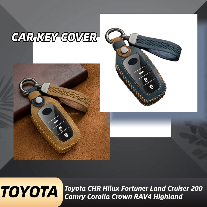 

Leather Auto Remote Car Key Case Cover For Toyota CHR Hilux Fortuner Land Cruiser 200 Camry Corolla Crown RAV4 Highland