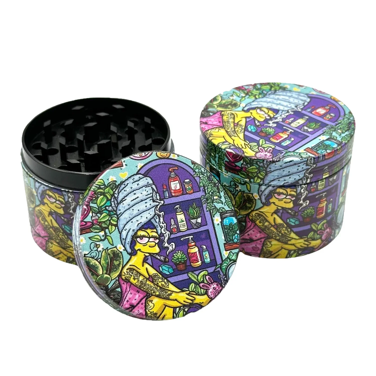 50mm/2inch Lady in Shower Cap Metal Herb Grinder