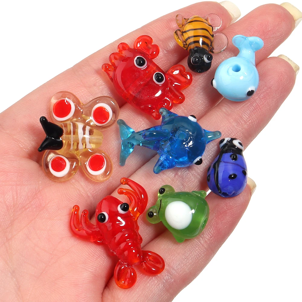 2-10 Uds. Cuentas coloridas de Murano, cangrejos de dibujos animados, camarones, peces, formas de animales, cuentas sueltas para manualidades DIY, joyería, collar, accesorios