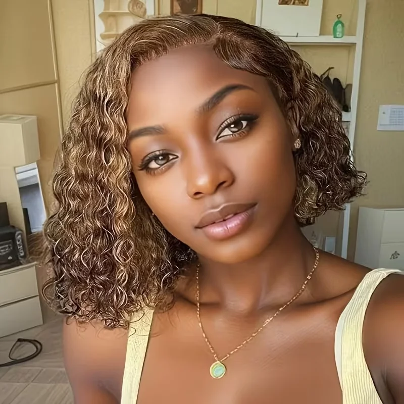

Short P4/27 Highlight Color Water Wave Remy Human Hair Curly Short Bob 13x4 Transparent Lace Frontal Wigs Wet And Wavy Wig