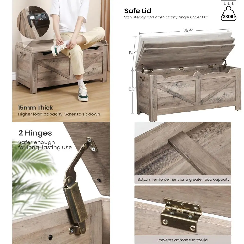 

Lift-Top Wooden Storage Chest, Greige SB04505X, Multi-Room Bench Box Organizer