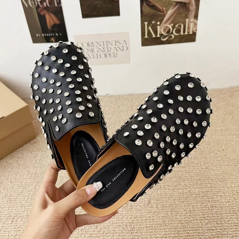 

Summer Women's Slippers Platform Rivets Punk Rock Leather Mules Creative Metal Fittings Casual Party Shoes Female Outdoor Slides