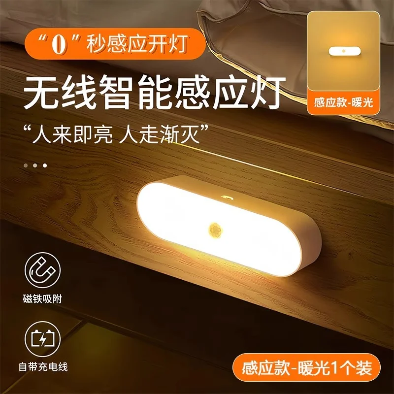 USB charging Human body induction small LED night light hallway induction light closet induction Imitation wood art light
