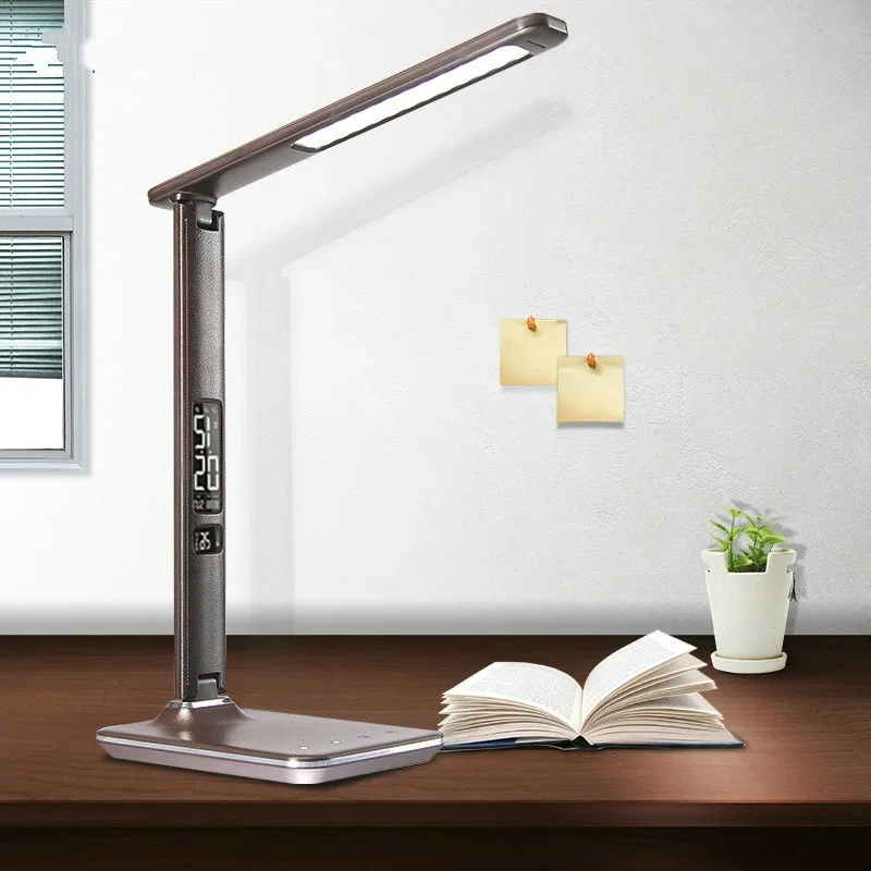 Modern Leather 8w Dimable Office Desktop Light Led With Usb Charging Port Three Color Temperature For Business Work Gift