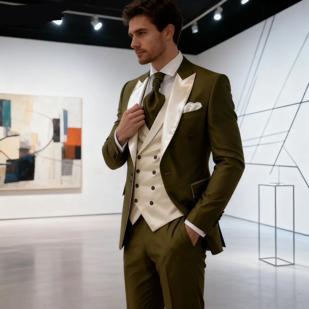 

Pink Men's Elegant Peak Lapel Tuxedo 3-Piece Suit with Blazer Vest And Pants Set for Formal Business Prom Grooming