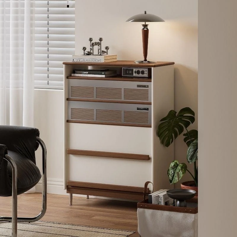 Sideboard, high-end retro solid wood living room, second-hand white wall-to-wall storage, record audio cabinet