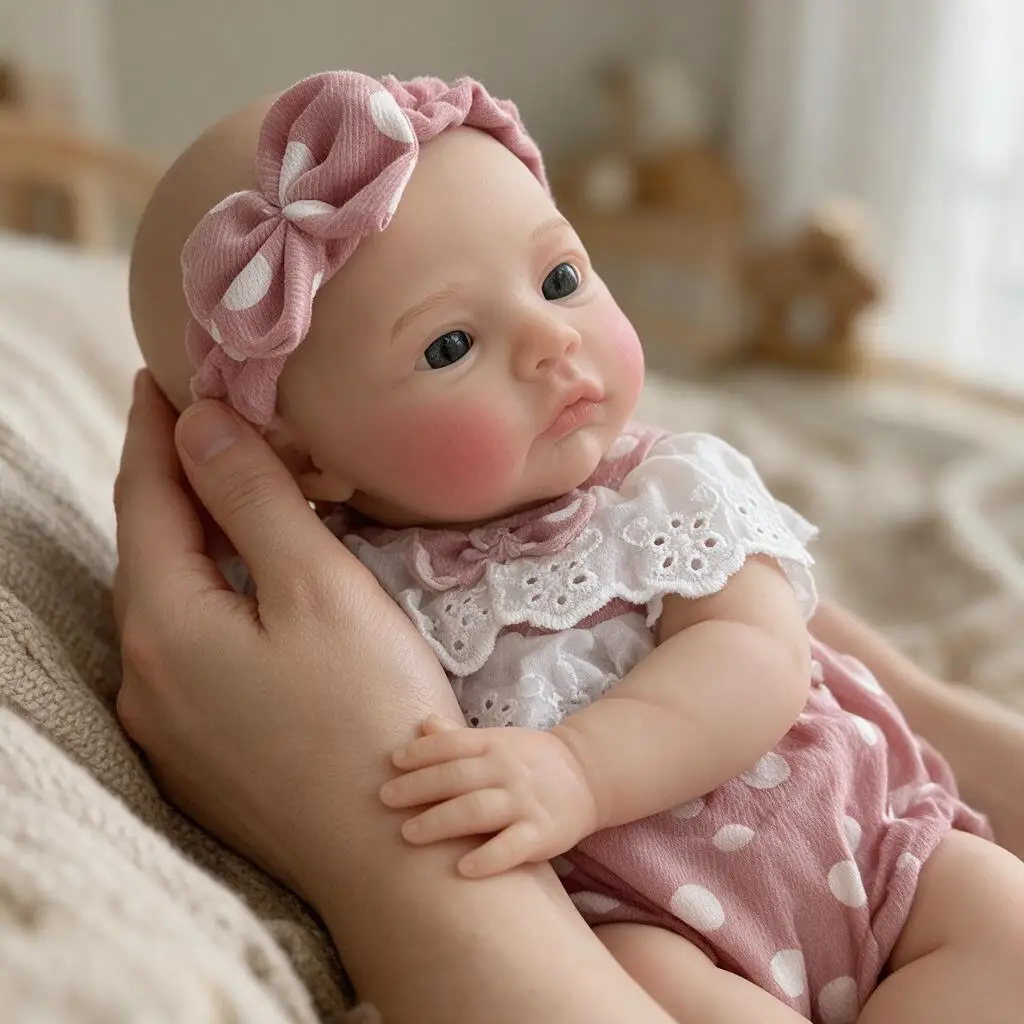 13 Inch Full Body Solid Silicone Reborn Baby Doll Bald Hand Painted 3D Skin Texture Lifelike Soft Touch Bebe Collectible Art Gif