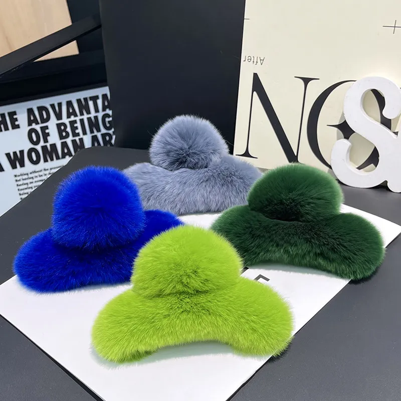 

Cute Plush Hair Clip Shark Claw Clamp Hairpin Rabbit Fur Hair Claw Elegant Barrette Korean Hair Headwear Accessories for Women