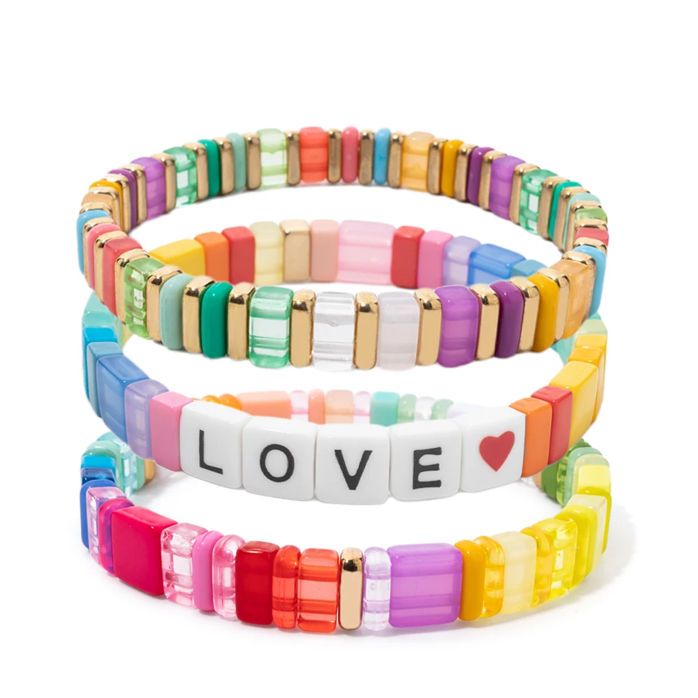 BEUTFOR Colorful Acrylic Bangle Sets Bohemian Rainbow Spring Summer Wrist Hand Accessory Bracelets