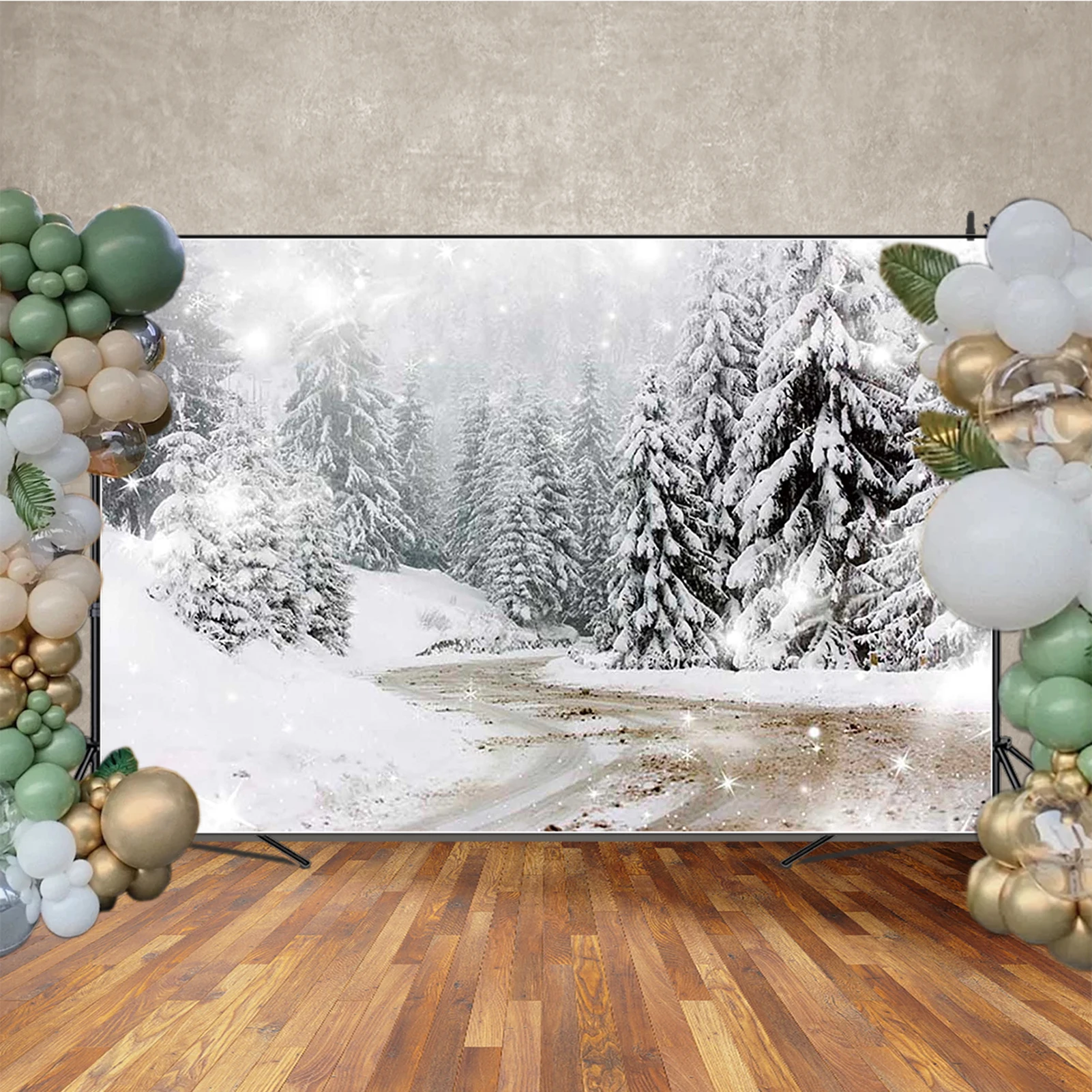 MOON.QG Hutan Salju Pinus Foto Latar Belakang Fotografi Latar Belakang Baby Shower Foto Wallpaper Photobooth Alat Peraga Pemotretan Dinding Rumah