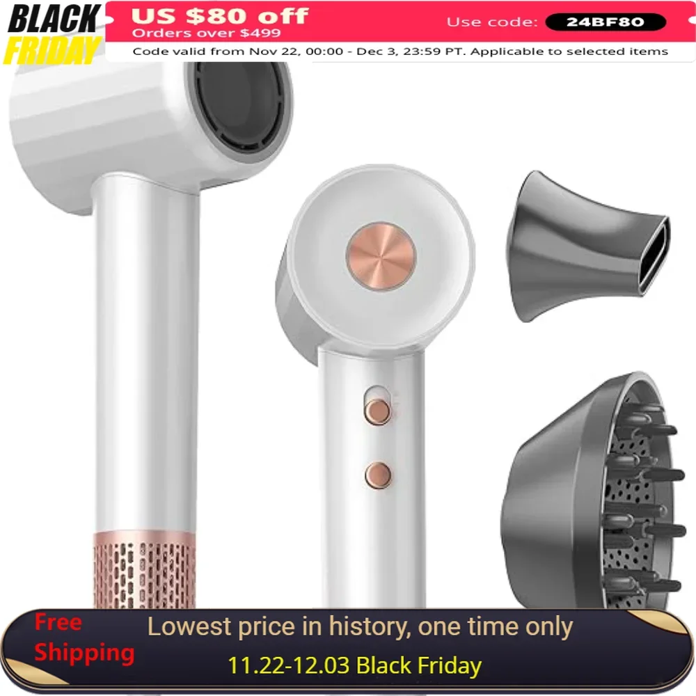 

Hair Dryer, High Speed 110, 000 RPM Brushless Motor Magnetic Nozzle & Thermo-Control Hairdryer, Portable Hair Dryer