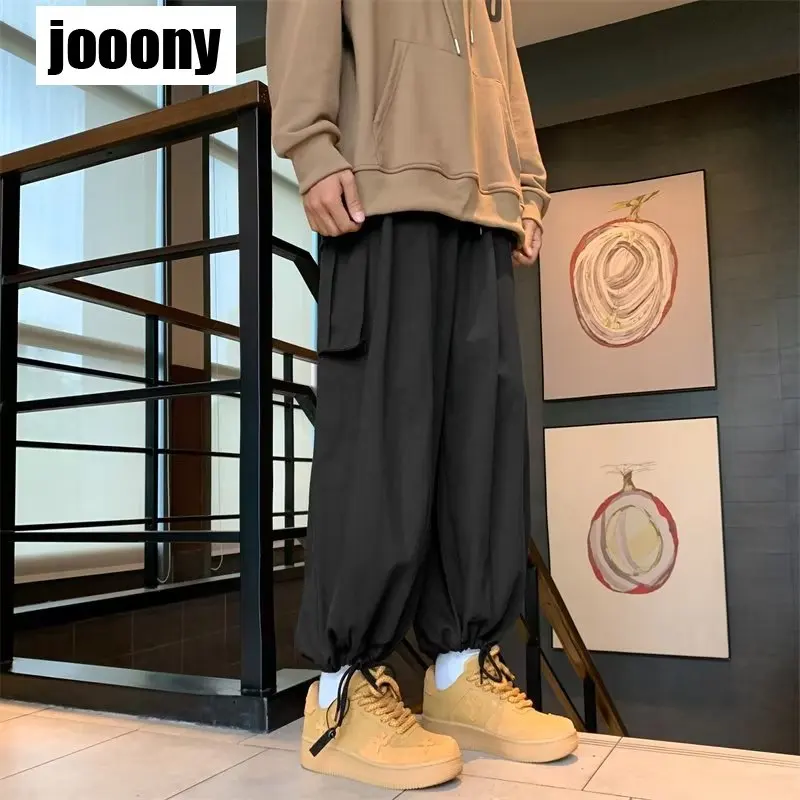 Cargo Pants Men Pockets American Autumn  Fashion All-match Casual Loose Drawstring Solid Simple Tactical Leisure Artistic style