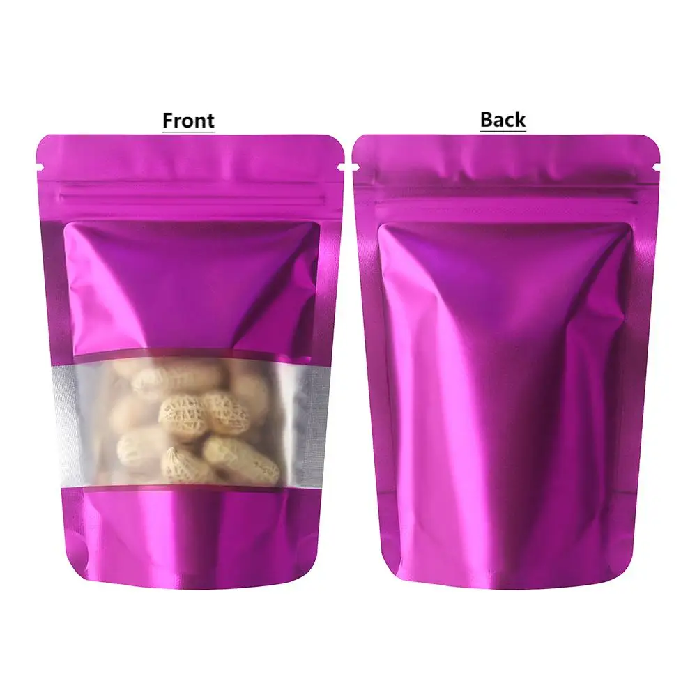 50 pcs Thickened 20c Viewable Window Upright Aluminum Foil Seal Bone Mylar Bag Tea Snacks Nuts Moisture Resistant Storage Bag