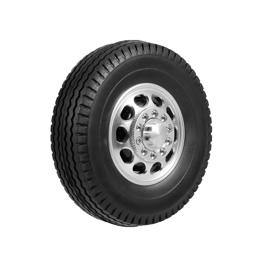 Práctico neumático de ruedas de carga baja de goma delantera con llantas de aluminio CNC para camión remolque Tractor Tamiya 1/14 RC