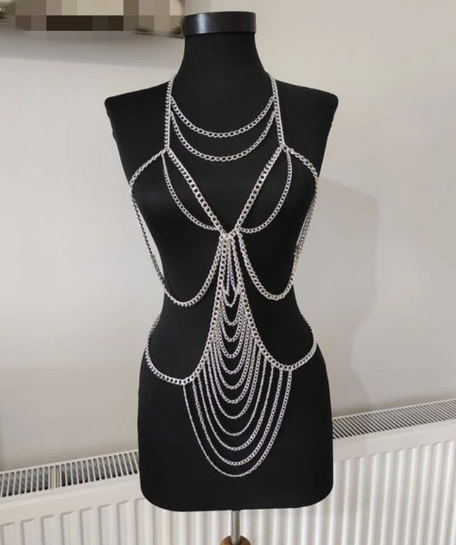 

New multi-layer metal necklace body chain, popular accessories in Europe and America, gol metallic black.