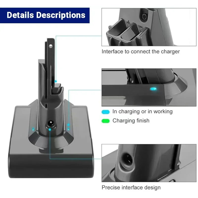 For DS V7 battery 21.6V 98000mAh Li-lon Rechargeable Battery DS V7 Battery Animal Pro Vacuum Cleaner Replacement+Charger