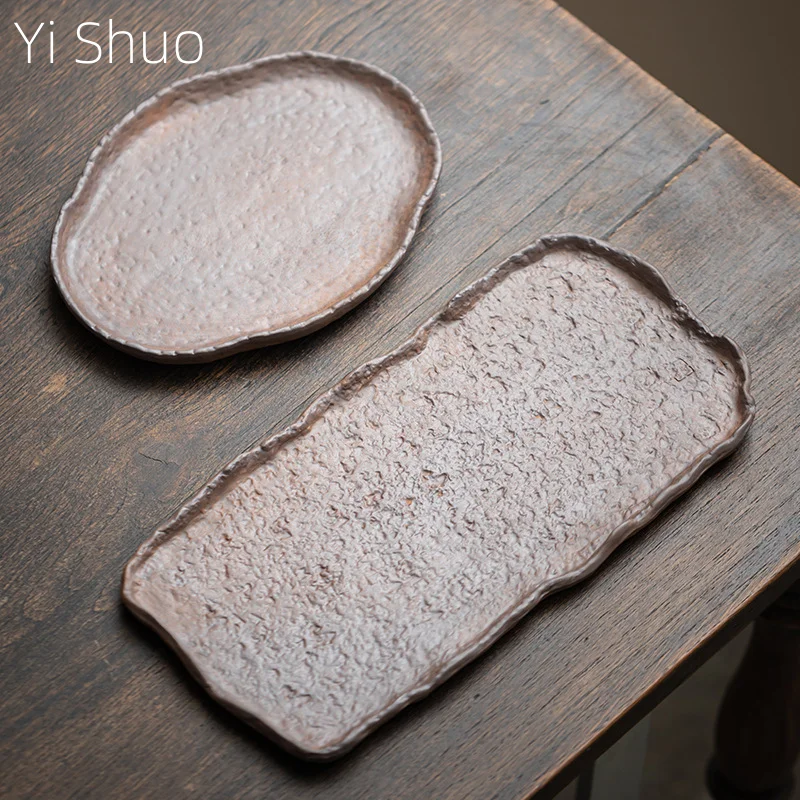 

Old Rock Mud Coarse Pottery Tea Tray Round Square Dry Bubble Tray Retro Household Small Tea Table Pot Bearing Teapot Holder