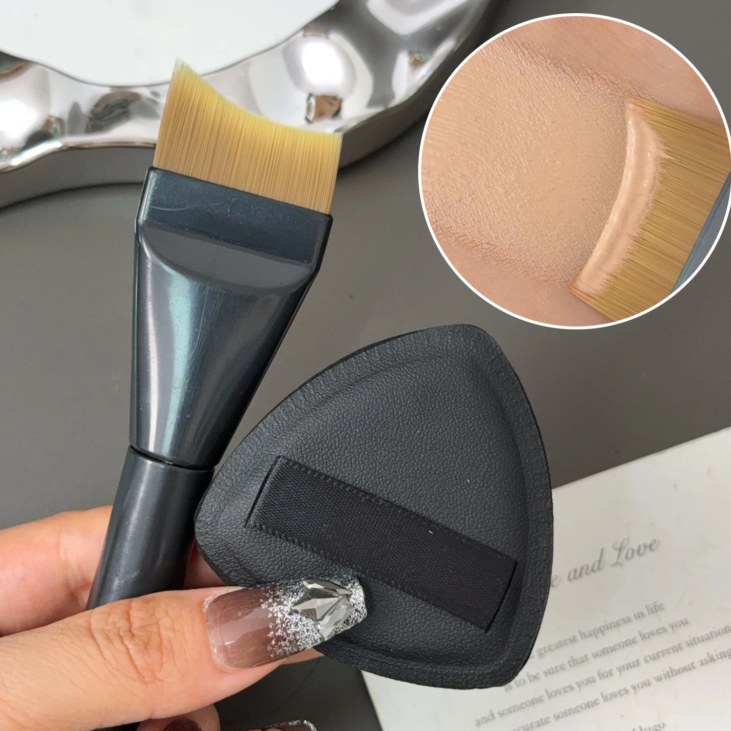3pcs Foundation Makeup Tools Kit Concealer Brush Powder Puff and Cream Palette Portable Makeup Blending Tool for Travel Daily
