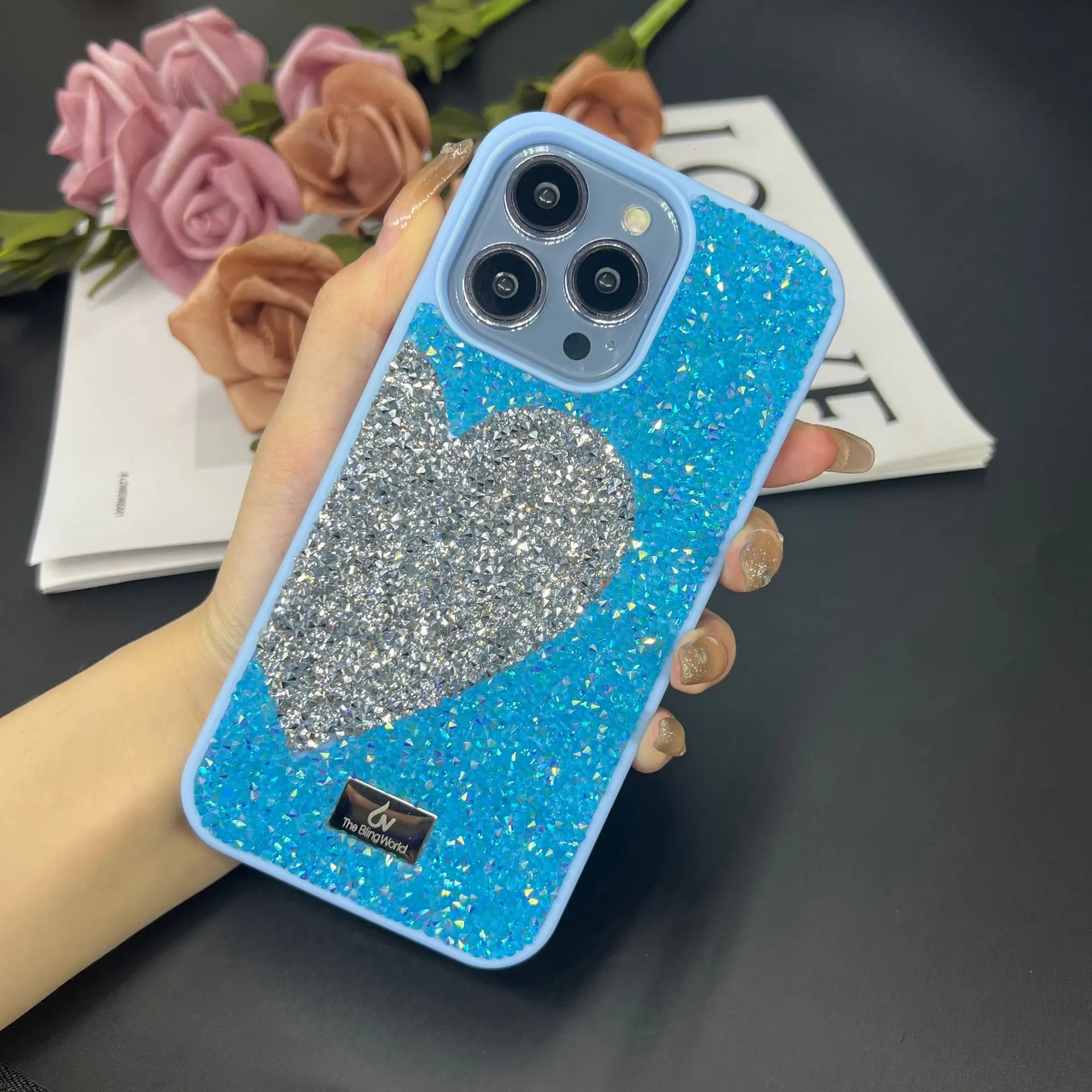 Premium Sense Full Diamond Love Phone Case For Apple 16pro Iphone15promax 14 13pro 12 11 Luxury Bling Girl Drop Protection Case