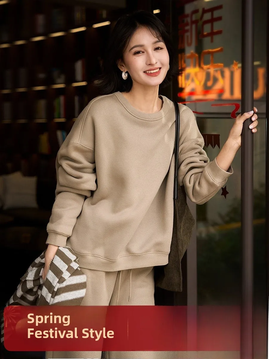 

Xhange Faion Series Fce round Ne Sweatirt Straight Leg Pants Set Quali Crtsmanip Comfortable Cotton Blend