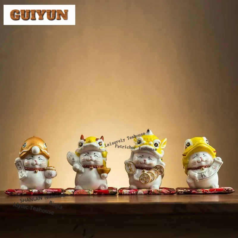 Money Drawing Lucky Cat Tea Pet Creative Flowerpot Landscaping Tea Figurine Play Toys Tea Statue Ornaments Craftsmanship Craft view 6