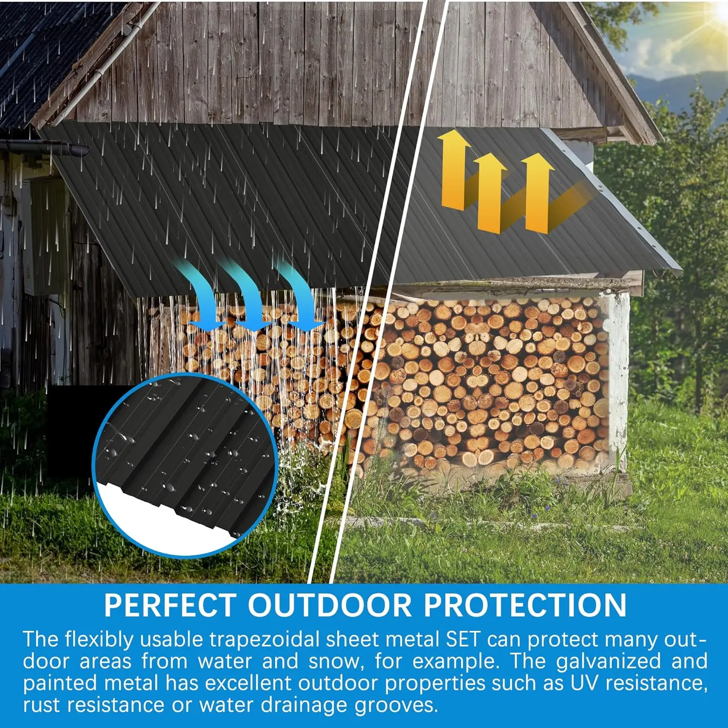 ألواح سقف 15 قطعة L73.2 × W16.77 بوصة من الفولاذ المجلفن، ألواح تسقيف معدنية مموجة من القصدير غطاء علوي شرفة شرفة شديدة التحمل #3