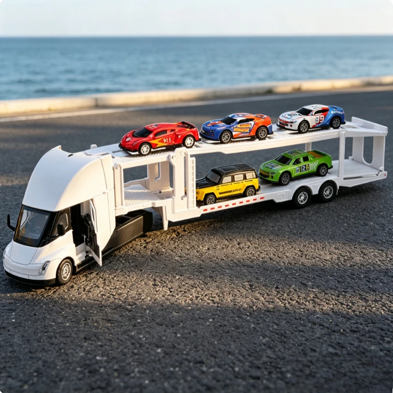 New Haodi 1:32SEMI double-layer transporter alloy car model assembly linkage lifting carrier board toy
