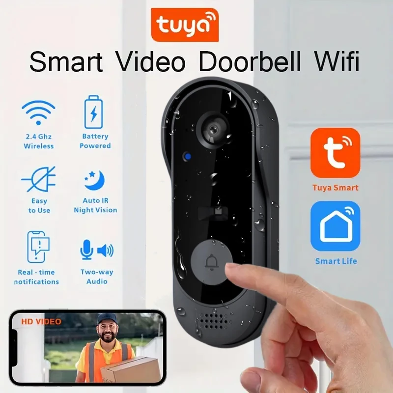 Mini Tuya Wireless Doorbell Camera, 2.4Ghz Wifi Video Doorbell Smart Home Security Protection With Camera HD Mobile Remote View