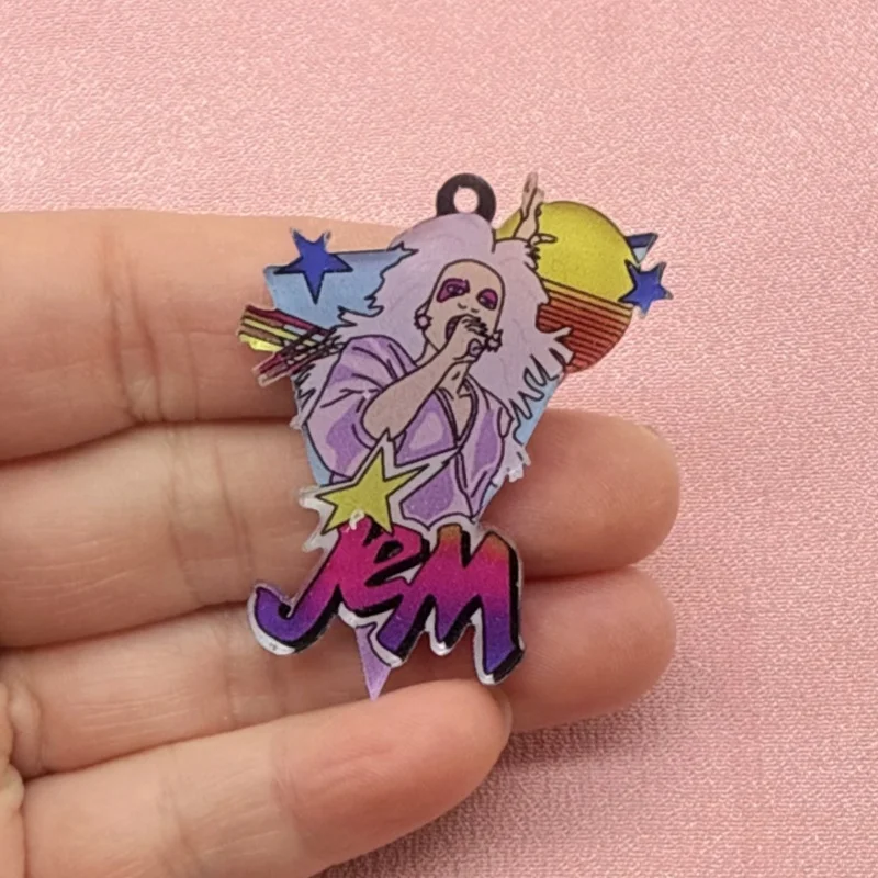 12pcs acrylic 2D flat cartoon singer pendant, DIY jewelry making earrings, keychain accessories