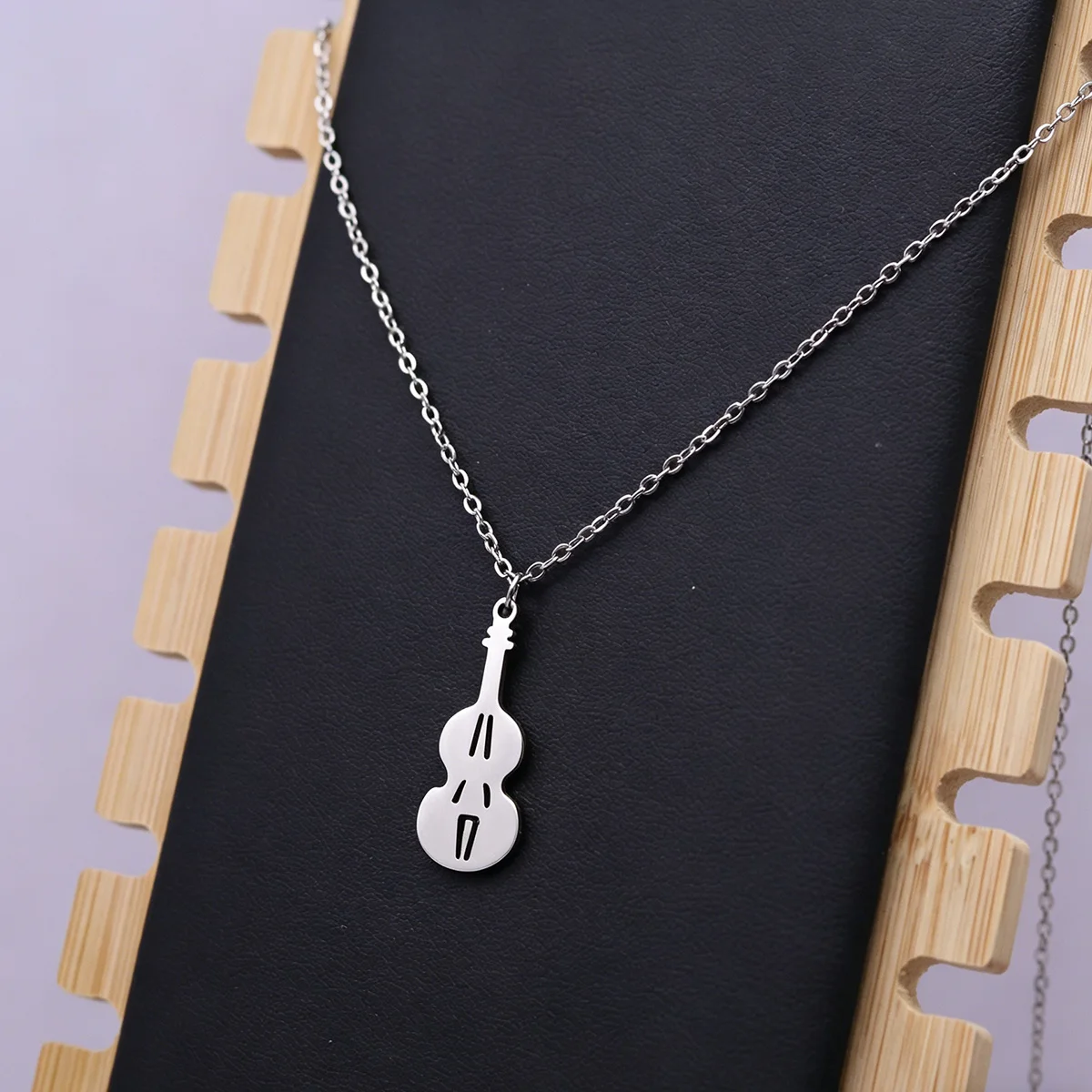 Kinitial Stainless Steel Violin Cello Pendant Necklace Women Exquisite Fashion Elegant Musical Instrument Jewelry